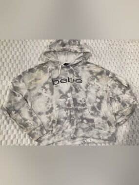 bebe Gray and White yellow Tie-Dye Hoodie Sweatshirt size large